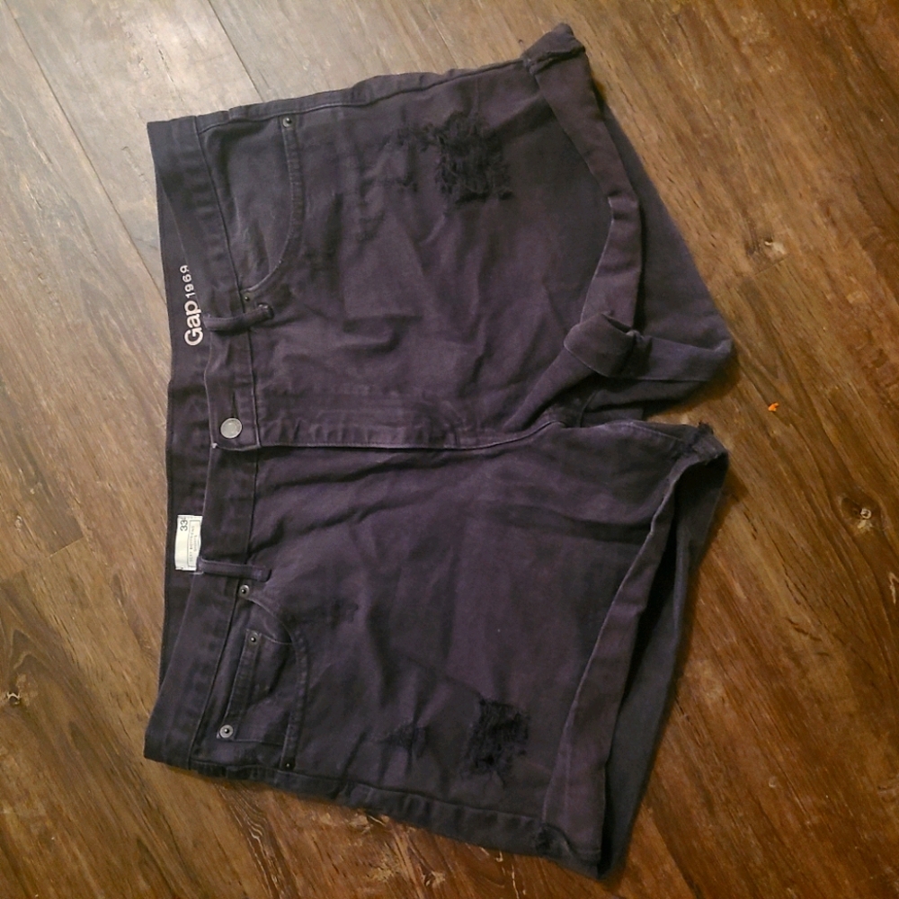 Black denim distressed shorts